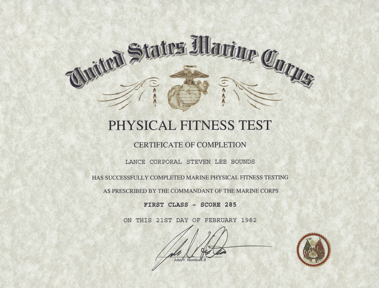 Marine Physical Fitness Test, PFT Certificate