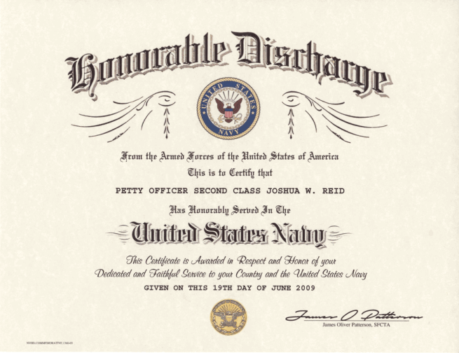 Navy Honorable Discharge Certificate