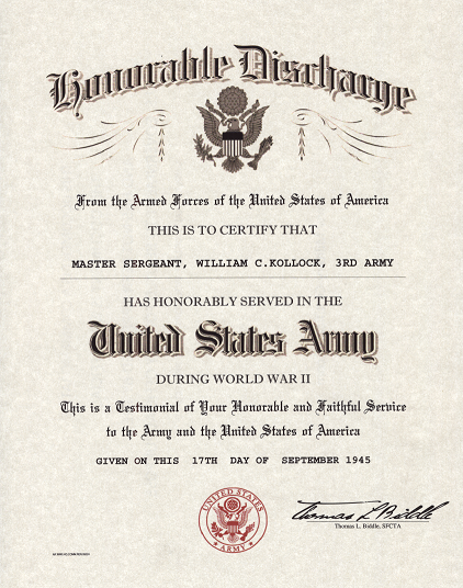 Wwi Wwii Honorable Discharge Certificate Army 9994