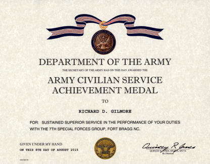 Civilian Service Achievement Medal Certificate