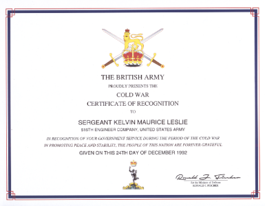 British Cold War Recognition Certificate
