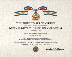 Defense Distinguished Service medal certificate