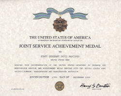 Joint Service Achievement Medal Certificate