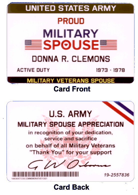 Military Spouse Certificate Of Appreciation Optional ID Card