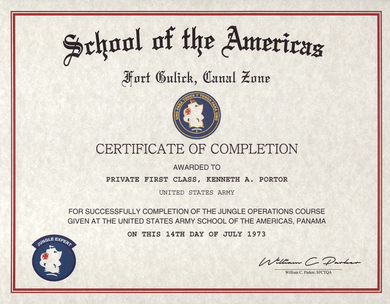 CIA School of the Americas Certificate